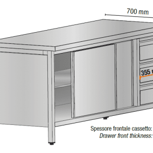 Alternative view of RADNI STOL OD NEHRĐAJUĆEG ČELIKA - KLIZNA VRATA + LADICE